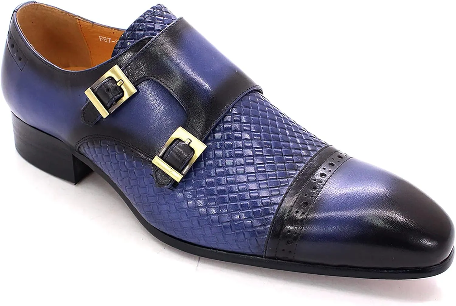Men Loafers Dress Shoes Leather Brogues Slip On Moccasins Double Buckle Monk Shoe Wedding Office Formal Shoes,Blue-46