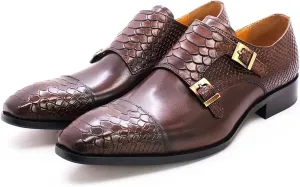 Men Loafers Dress Shoes Leather Brogues Slip On Moccasion Double Buckle Monk Shoe Non-Slip Office Formal Shoes,Brown-46