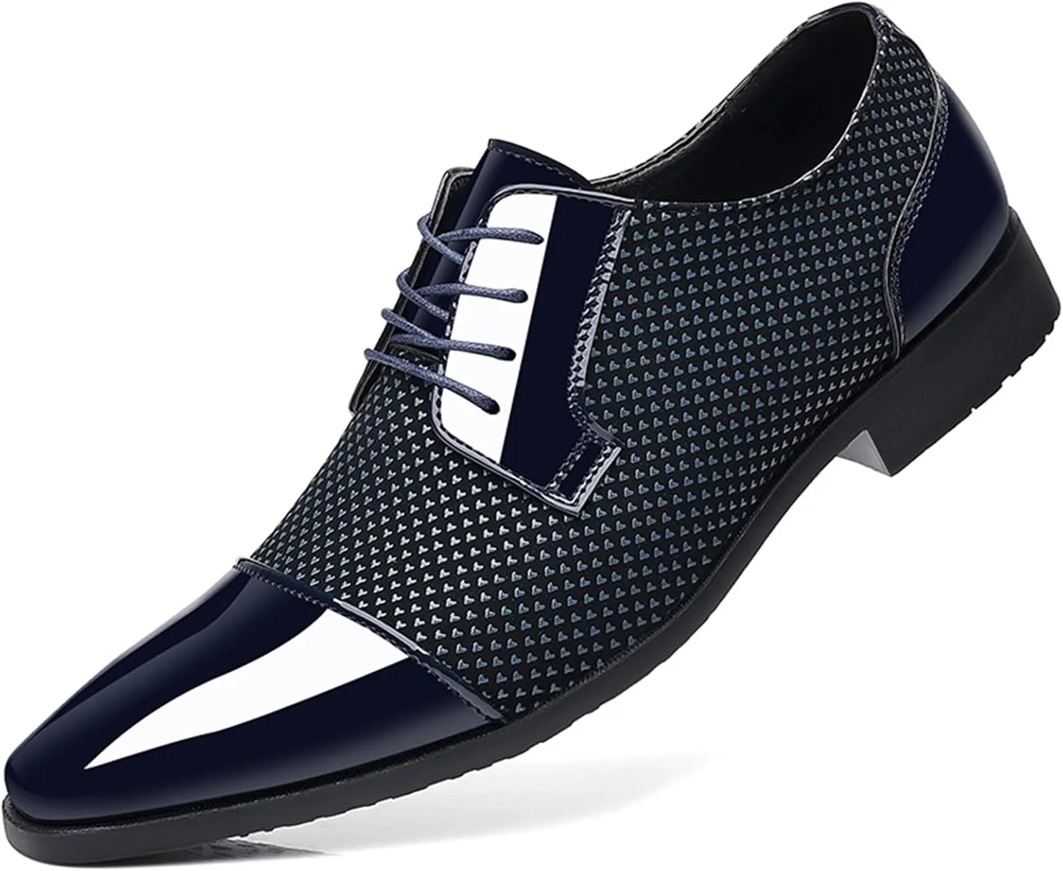 Men Patent Leather Tuxedo Shoes Cap Toe Lace-up Formal Casual Oxfords Shoes Breathable Business Wedding Dress Shoes Blue