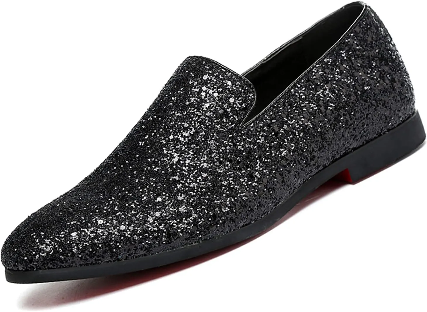 Men Smoking Sequins Slip-On Oxfords Loafers,Fashion Pointed Casual Glitter Tuxedo Suit Dress Prom Shoes