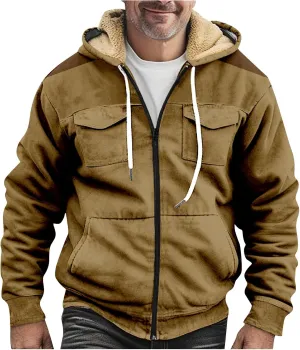 Men's Active Hoodies Jacket 2025 Winter Warm Thick Zip Big and Tall Warm Trucker Pullover with Hooded Coats Outwear