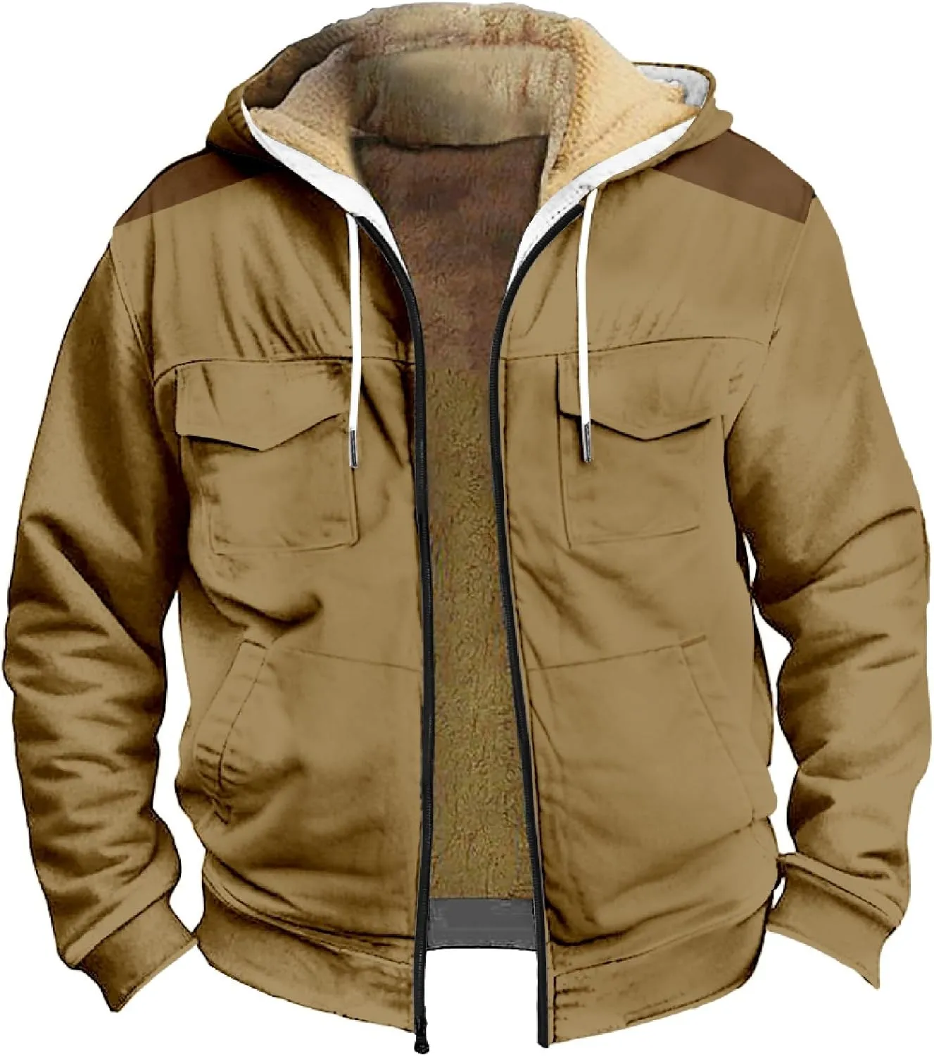 Men's Active Hoodies Jacket 2025 Winter Warm Thick Zip Big and Tall Warm Trucker Pullover with Hooded Coats Outwear