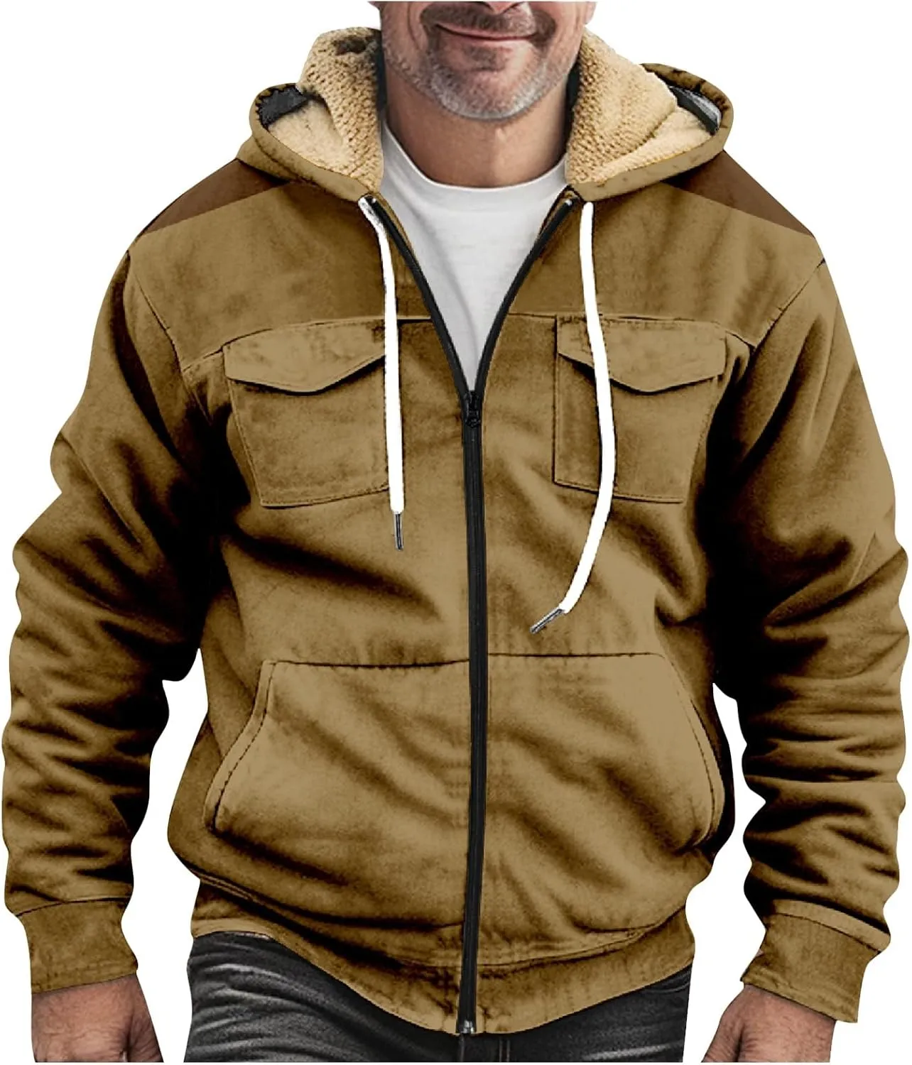 Men's Active Hoodies Jacket 2025 Winter Warm Thick Zip Big and Tall Warm Trucker Pullover with Hooded Coats Outwear