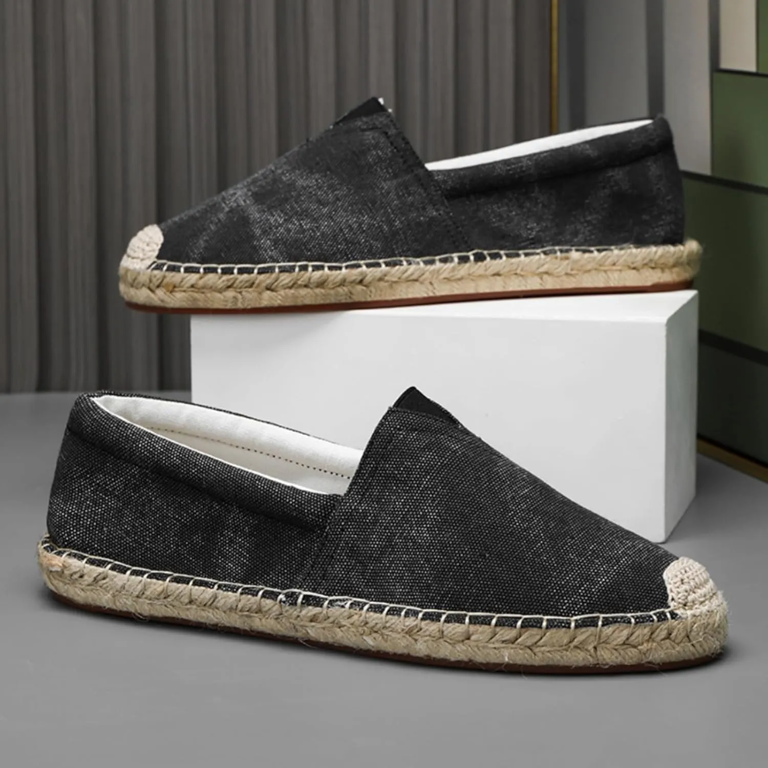 Mens Breathable Canvas Slip-On Espadrilles Loafers Casual Lightweight Flax Cloth Flats Alpargata for Walking Driving Soft Boat Shoes