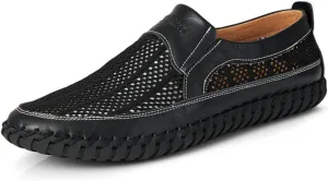 Men's Breathable Hollow Handmade Loafers,Leather Breathable Mesh Fashion Slip-On Boat Shoes,Business Formal Casual Loafers.