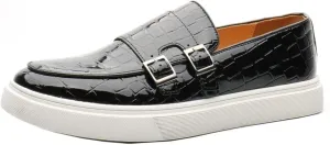 Men's Buckle Strap Loafers Crocodile Pattern Patent Leather Formal Casual Chunky Dress Shoes for Business Work Outdoor Dating Prom