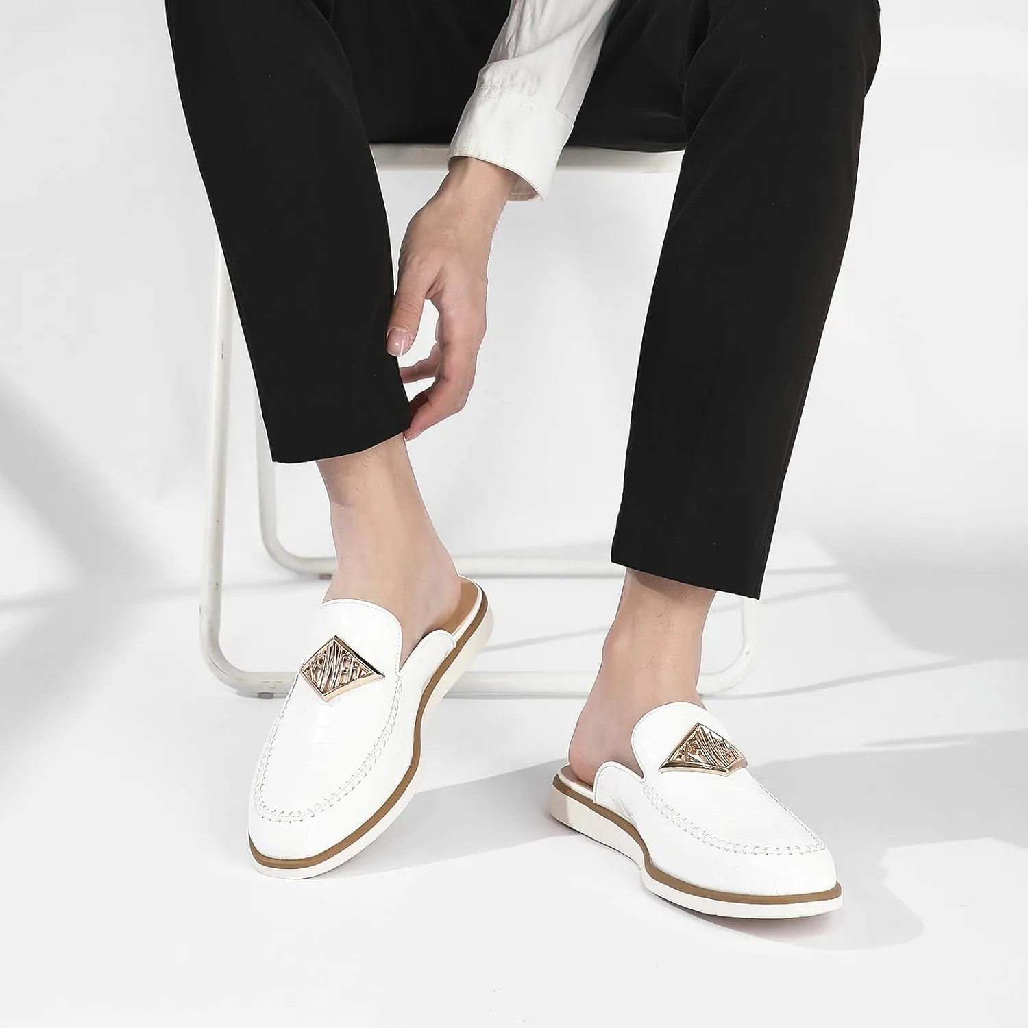 Men's Casual Slip-on Mule Loafer,Mens Fashion Backless Dress Slippers Comfy Lightweight Walking Penny Shoes for Men