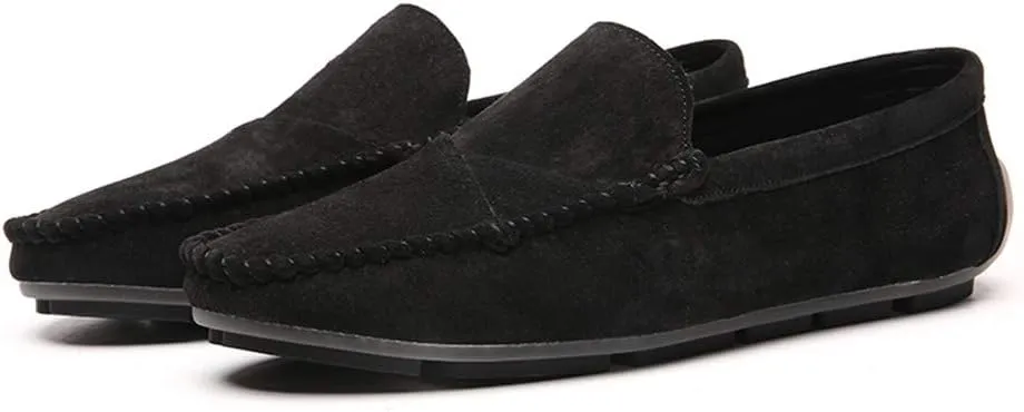 Men's Classic Moccasin Soft Comfort Suede Loafers British Minimalist Flat Driving Slip On Shoes Black 7.5 Men US 9.84''Heel to Toe