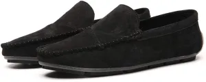 Men's Classic Moccasin Soft Comfort Suede Loafers British Minimalist Flat Driving Slip On Shoes Black 7.5 Men US 9.84''Heel to Toe