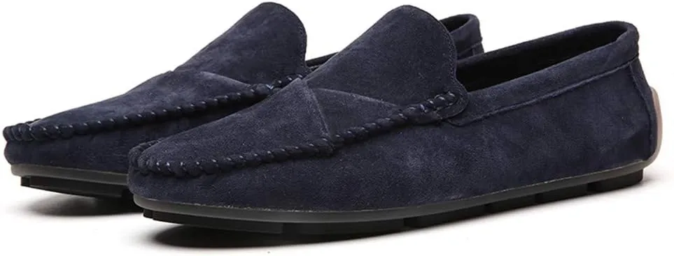 Men's Classic Moccasin Soft Comfort Suede Loafers British Minimalist Flat Driving Slip On Shoes Blue 10 Men US 10.63''Heel to Toe