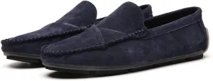 Men's Classic Moccasin Soft Comfort Suede Loafers British Minimalist Flat Driving Slip On Shoes Blue 10 Men US 10.63''Heel to Toe