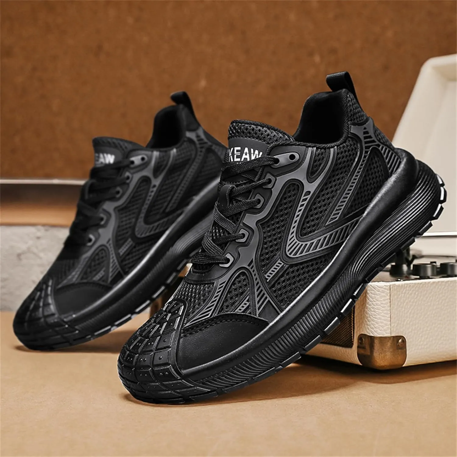 Men's Fashion Breathable Mesh Lace Up Sneakers Casual Platform Running Tennis Shoes for Athletic Gym Workout Training Walking