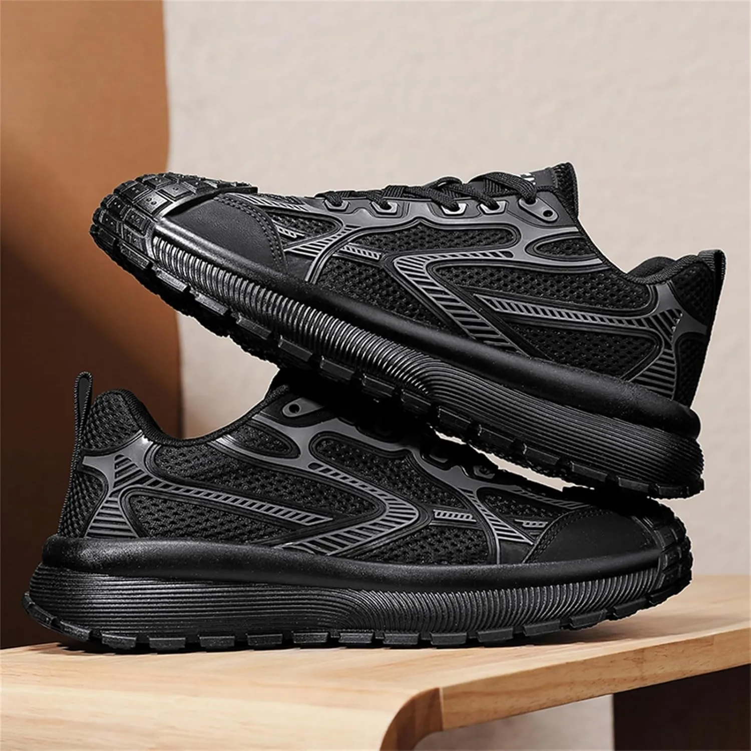 Men's Fashion Breathable Mesh Lace Up Sneakers Casual Platform Running Tennis Shoes for Athletic Gym Workout Training Walking