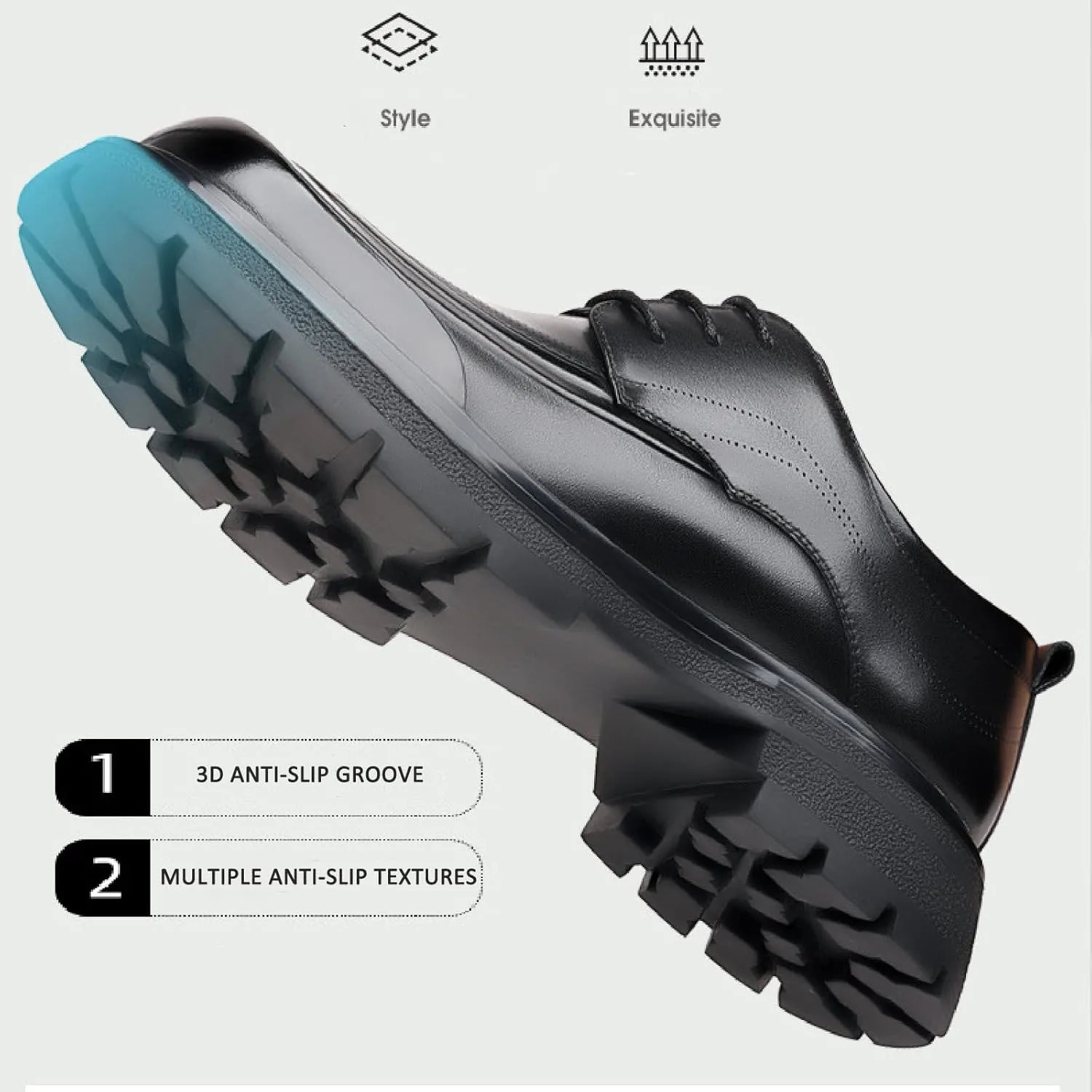Men's Genuine Leather Platform Chunky Heel Oxfords Fashion Round Toe Slip On Lug Sole Business Dress Lace-Up Penny Loafers for Party Wedding Prom Work Shoes