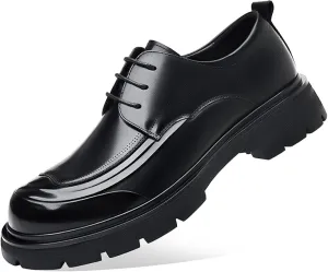 Men's Genuine Leather Platform Chunky Heel Oxfords Fashion Round Toe Slip On Lug Sole Business Dress Lace-Up Penny Loafers for Party Wedding Prom Work Shoes