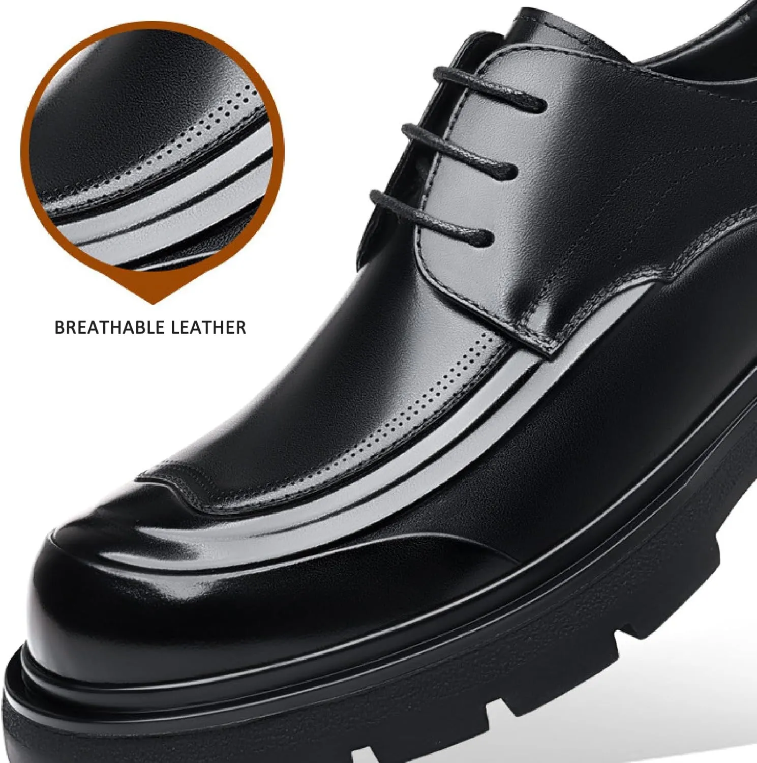 Men's Genuine Leather Platform Chunky Heel Oxfords Fashion Round Toe Slip On Lug Sole Business Dress Lace-Up Penny Loafers for Party Wedding Prom Work Shoes