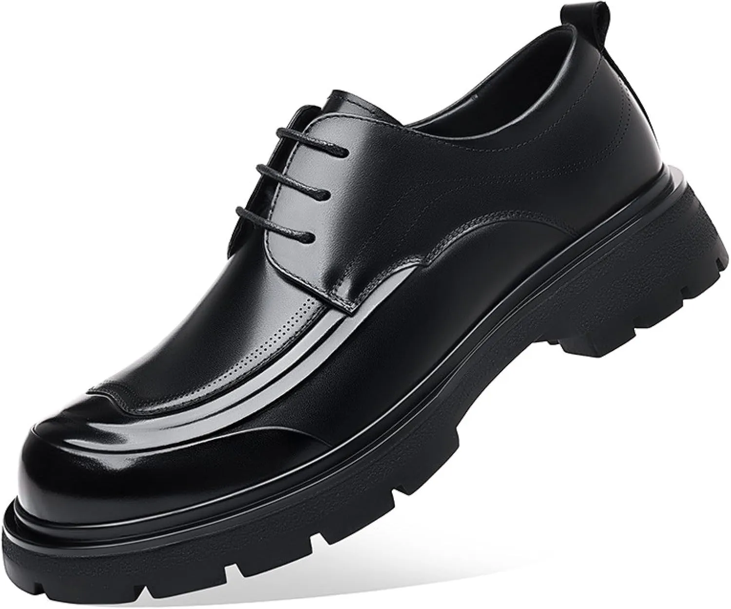 Men's Genuine Leather Platform Chunky Heel Oxfords Fashion Round Toe Slip On Lug Sole Business Dress Lace-Up Penny Loafers for Party Wedding Prom Work Shoes