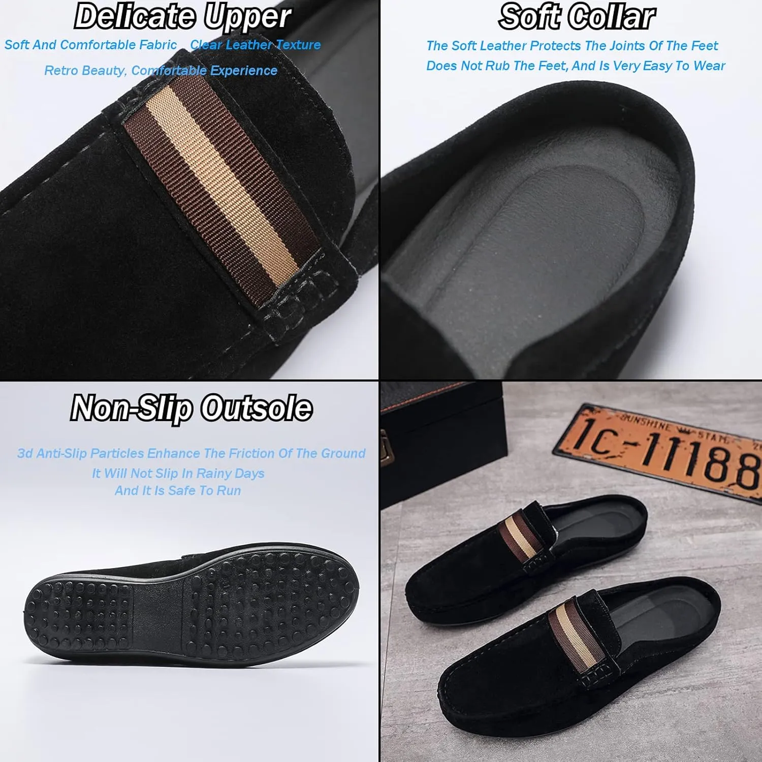 Men's Hand Stitched Comfortable Mule Clog Slippers,Soft Leather Backless Non-Slip Casual Walking Slip-On Loafers