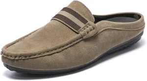 Men's Hand Stitched Comfortable Mule Clog Slippers,Soft Leather Backless Non-Slip Casual Walking Slip-On Loafers
