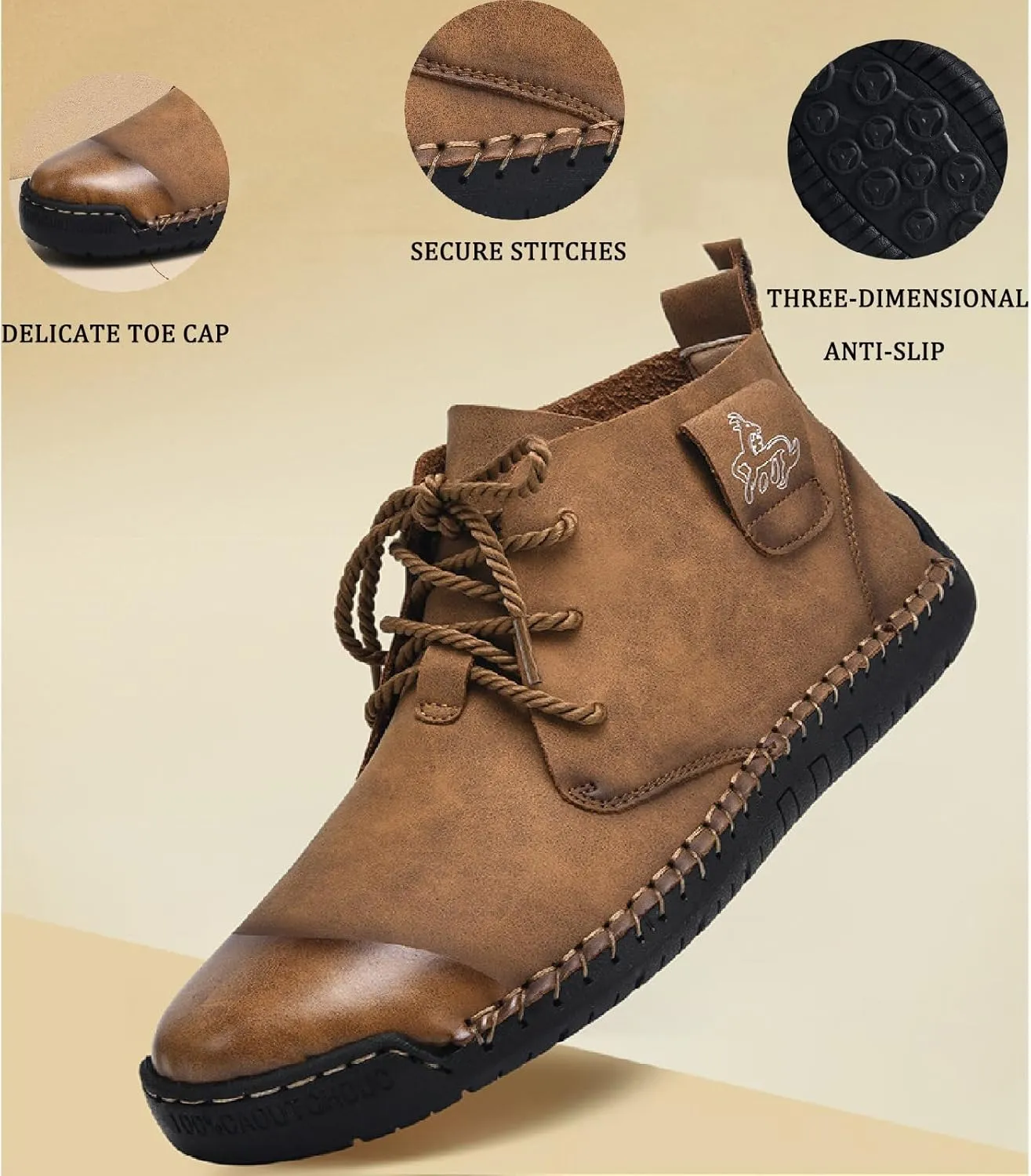 Men'S Hiking Flat Chukka Boots Comfortable Lightweight Anti-Slip Soft Platform Slip On Casual Lace-Up Sneakers