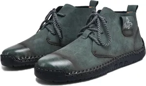 Men'S Hiking Flat Chukka Boots Comfortable Lightweight Anti-Slip Soft Platform Slip On Casual Lace-Up Sneakers