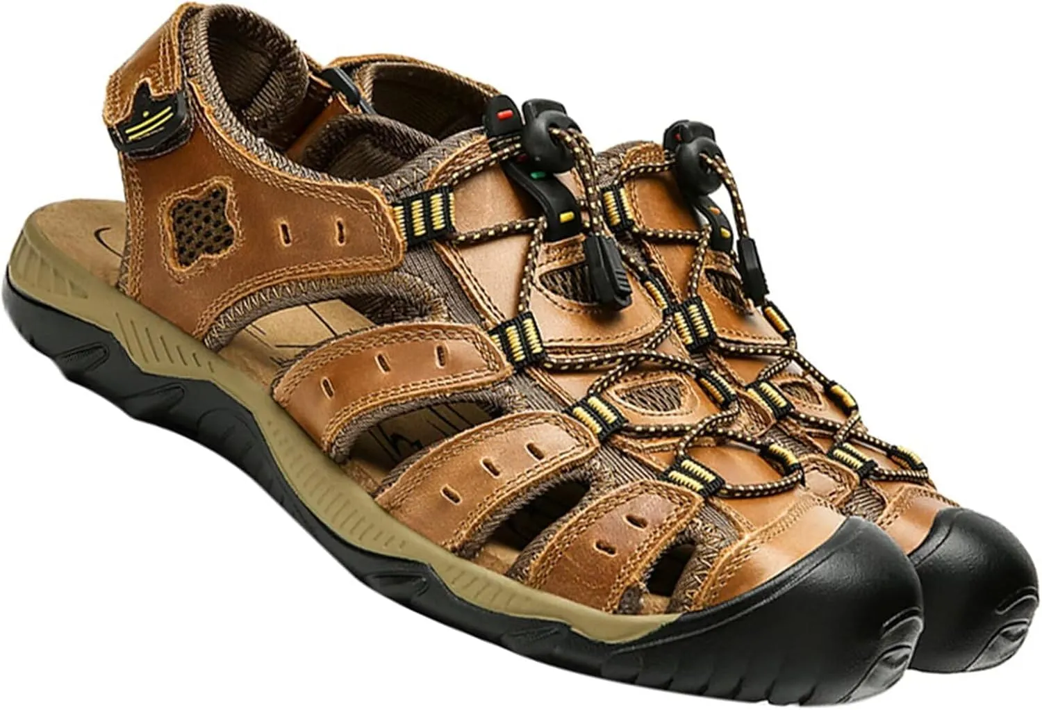 Mens Hiking Sandals Closed Toe Summer Outdoor Beach Sandals Adjustable Leather Water Shoes