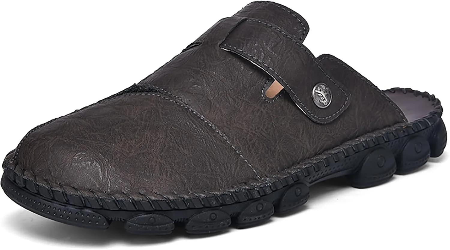 Mens Leather Slippers Closed Toe Mules Summer Casual Outdoor Sandals Beach Shoes