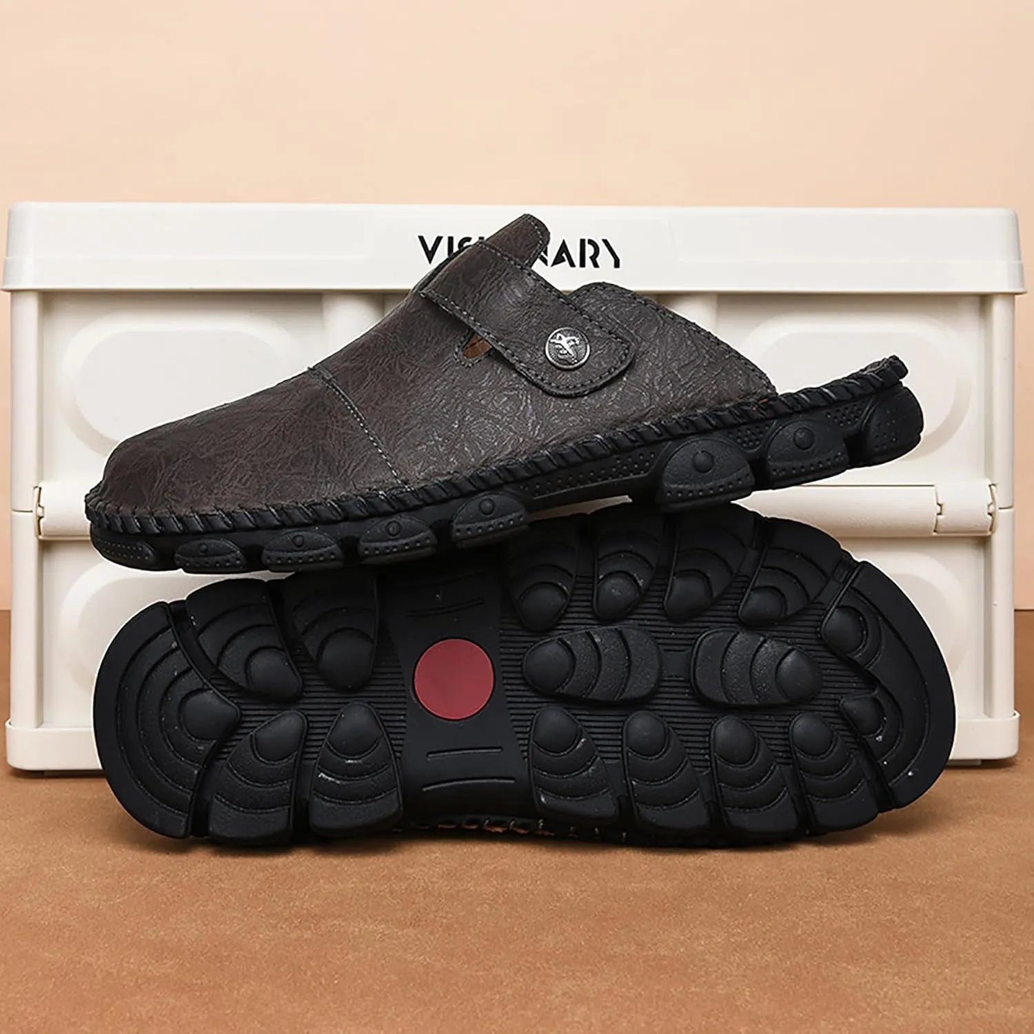 Mens Leather Slippers Closed Toe Mules Summer Casual Outdoor Sandals Beach Shoes