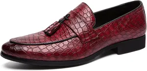Men's Leather Tassel Slip-on Penny Loafers,Fashion Retro Print Business Formal Oxfords,Comfortable Non-Slip Classic Party Dress Shoes