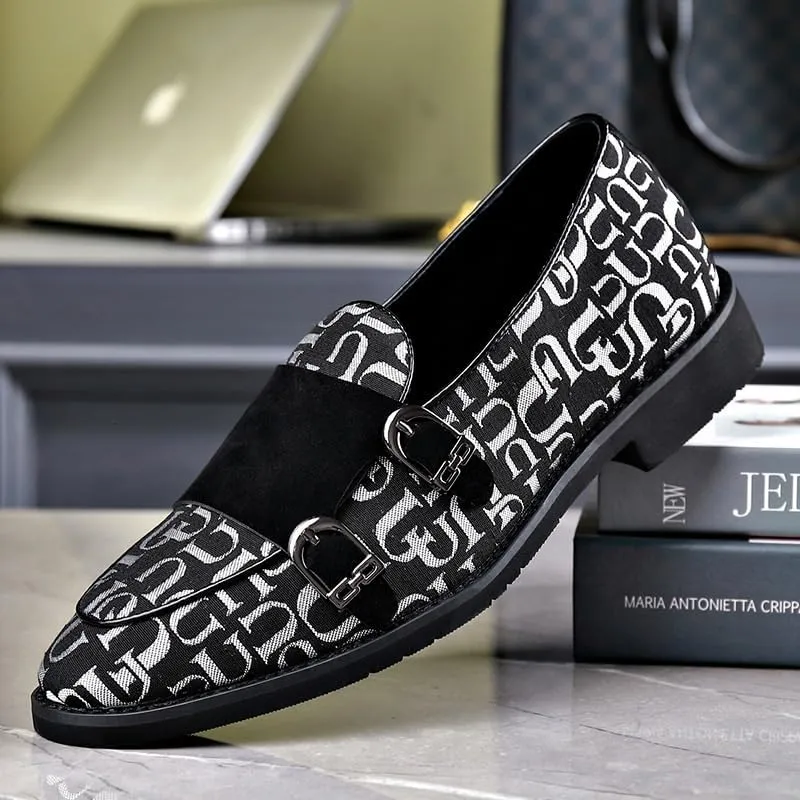 Men's Monk Strap Wingtip Formal Shoes Mens Suede Loafers Daily Non-Slip Low Block Heel Casual Shoes