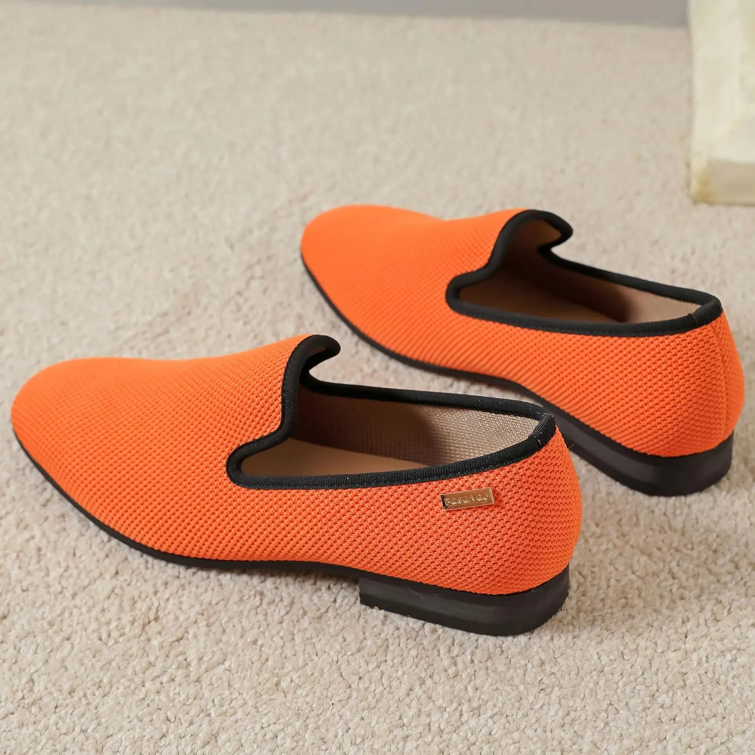 Men's Orange Loafers, Casual Slip-On Shoes, Mesh Upper & Insole, Round Toe, Moderate Cushioning, Spring/Summer