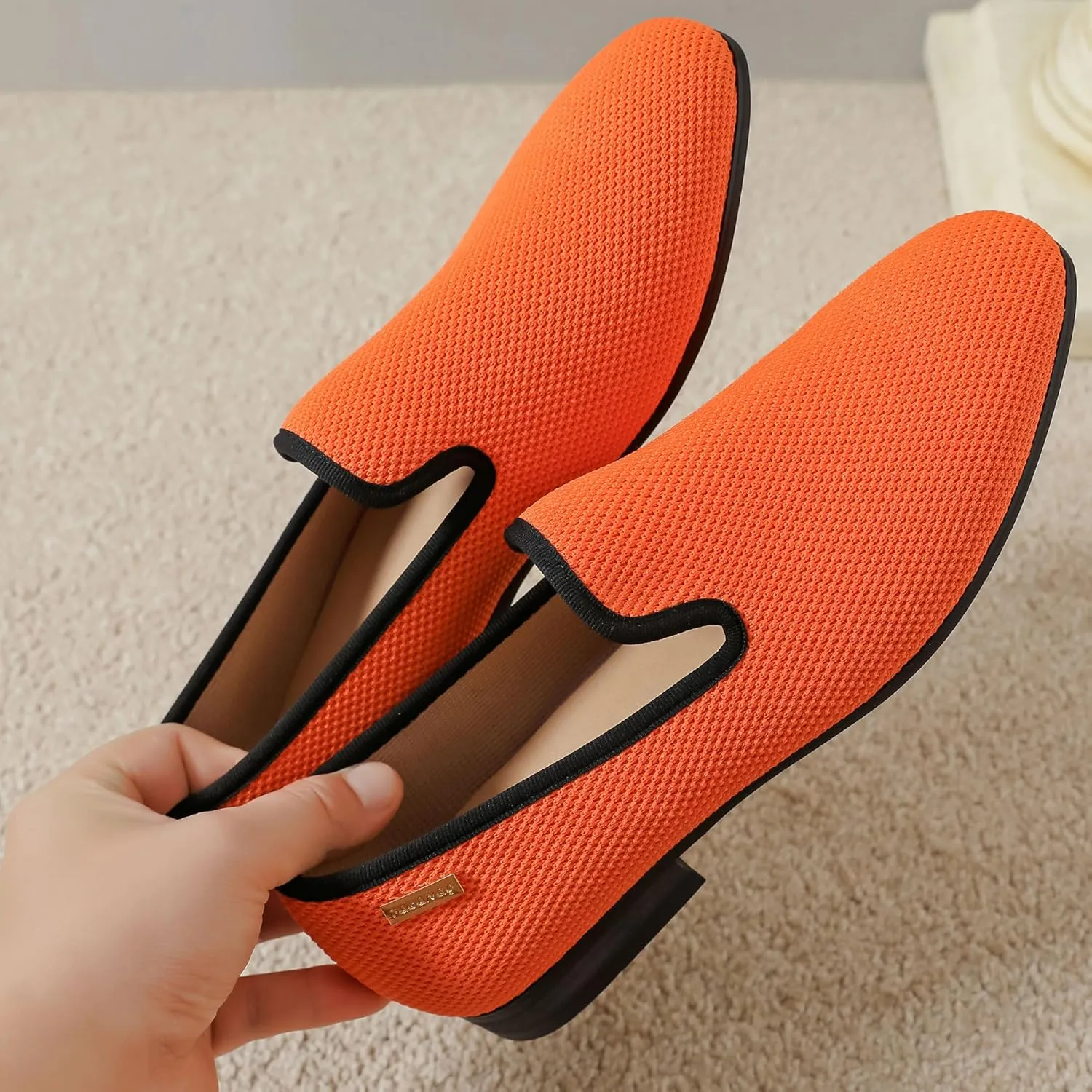 Men's Orange Loafers, Casual Slip-On Shoes, Mesh Upper & Insole, Round Toe, Moderate Cushioning, Spring/Summer