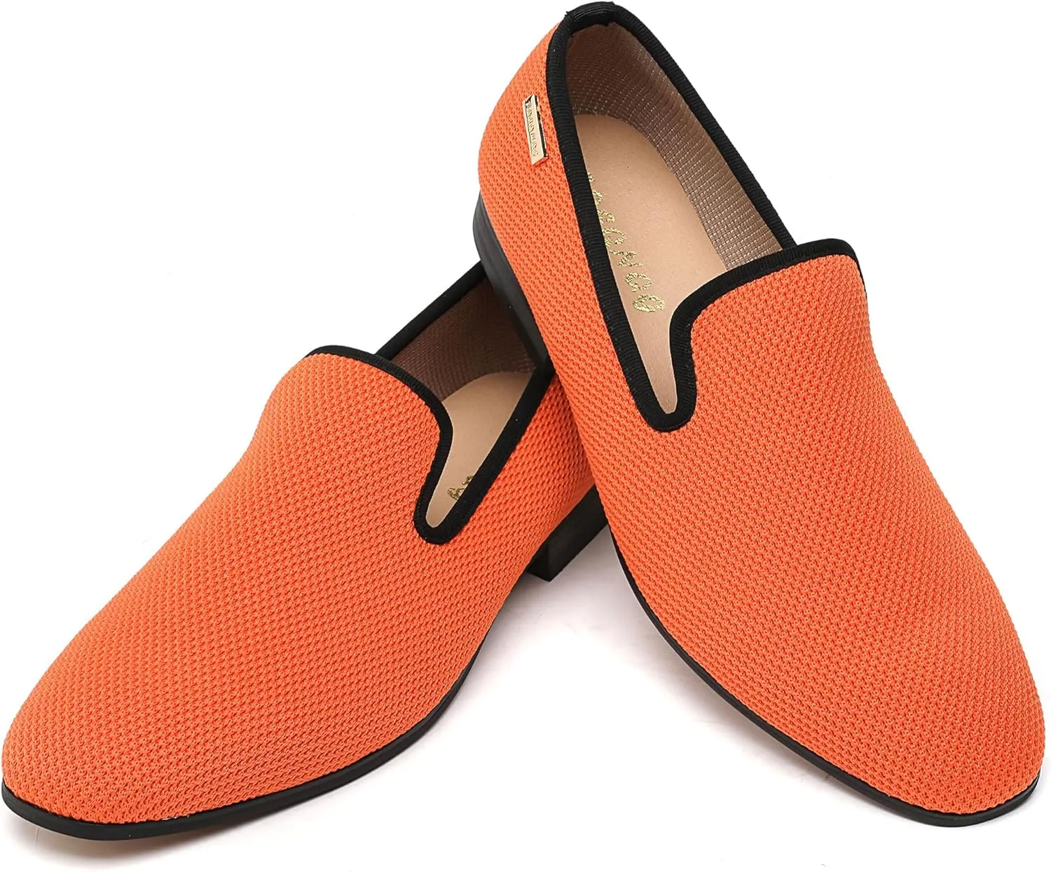 Men's Orange Loafers, Casual Slip-On Shoes, Mesh Upper & Insole, Round Toe, Moderate Cushioning, Spring/Summer