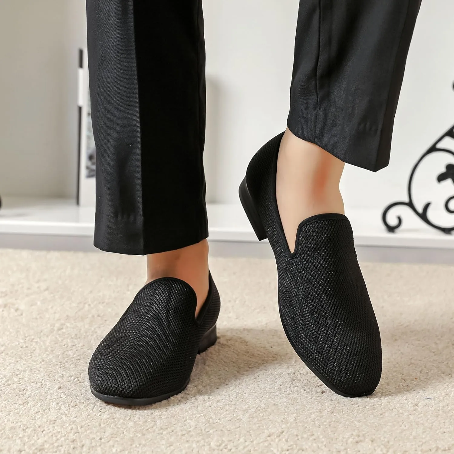 Men's Orange Loafers, Casual Slip-On Shoes, Mesh Upper & Insole, Round Toe, Moderate Cushioning, Spring/Summer