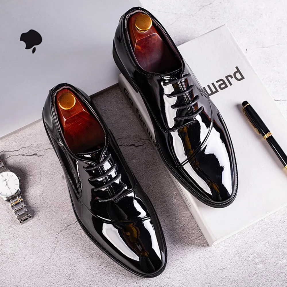 Men's Patent Leather Tuxedo Dress Shoes Classic Lace-up Formal Business Oxford Wedding Shoes