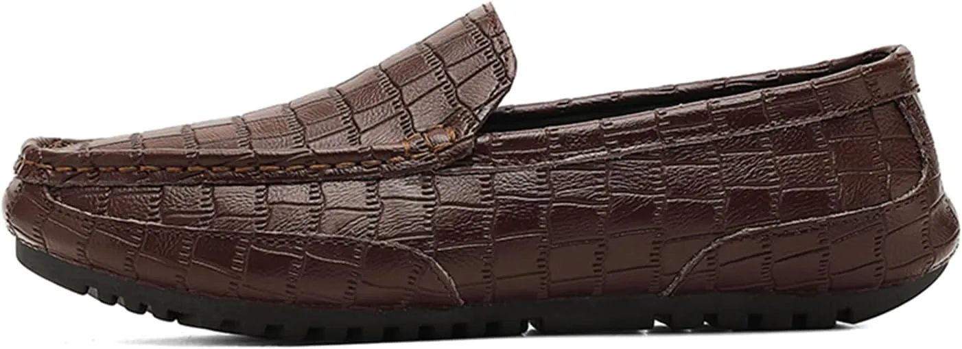 Men's Penny Loafers Crocodile Pattern Leather Loafers Soft Lightweight Black Slip-On Driving Moccasins Boat Shoes