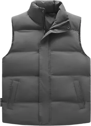 Men's Puffer Vest Lightweight Stand Collar Solid Sleeveless Down Coats Casual Packable Padded Winter Warm Outerwear