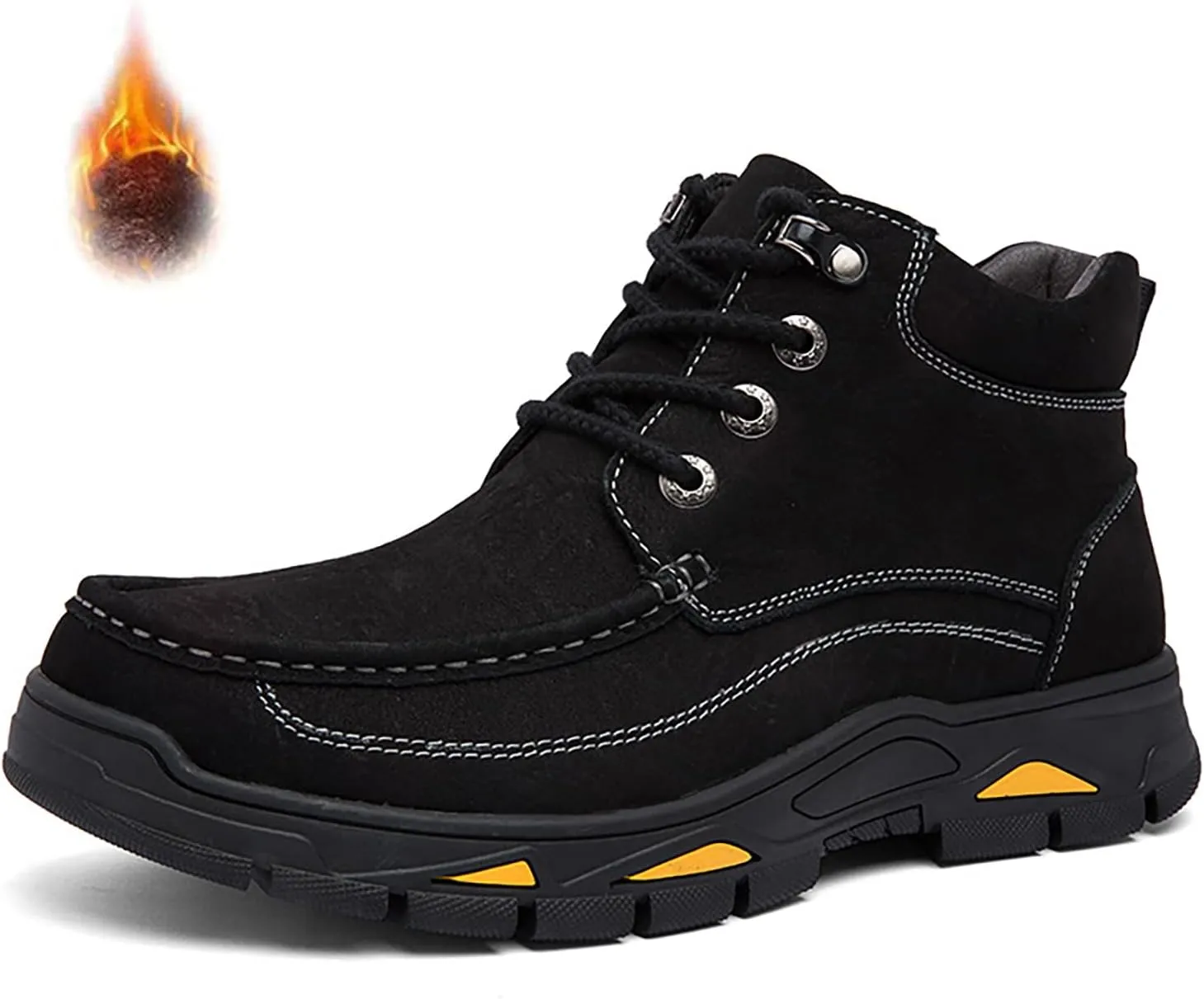 Men's Real Leather Lace-Up Platform Hiking Boots Fashion High Top Round Toe Handmade Lightweight Non-Slip Trekking Shoes Casual Climbing Hiker Outdoor Boots