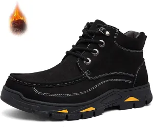 Men's Real Leather Lace-Up Platform Hiking Boots Fashion High Top Round Toe Handmade Lightweight Non-Slip Trekking Shoes Casual Climbing Hiker Outdoor Boots