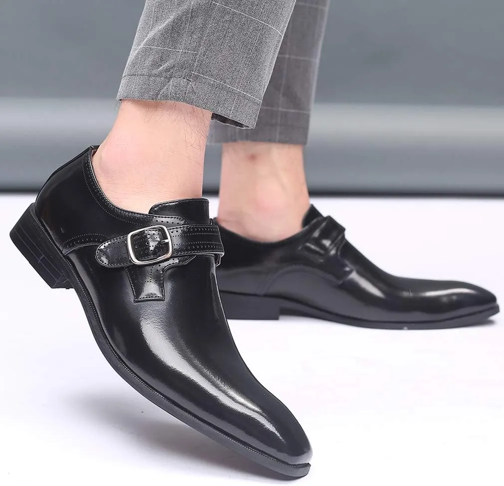 Mens Retro Monk Loafers Formal Business Casual Comfortable Slip on Dress Shoes for Men