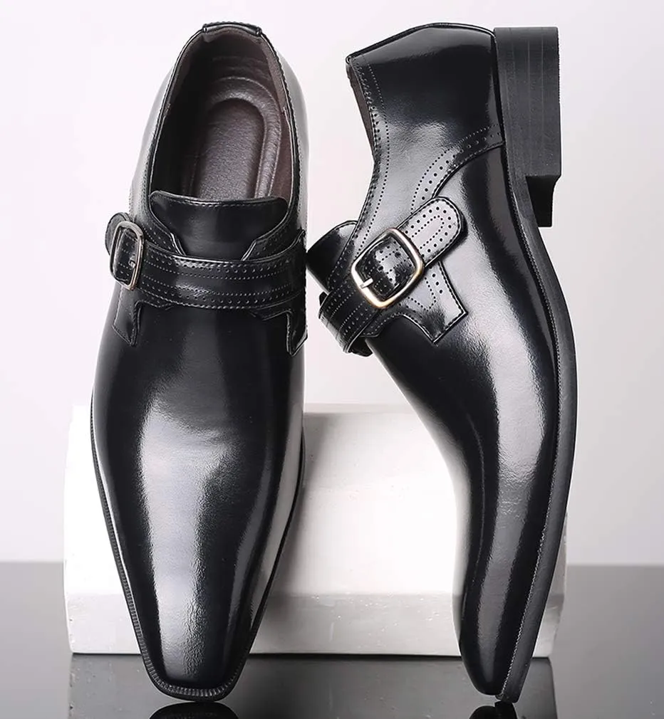 Mens Retro Monk Loafers Formal Business Casual Comfortable Slip on Dress Shoes for Men