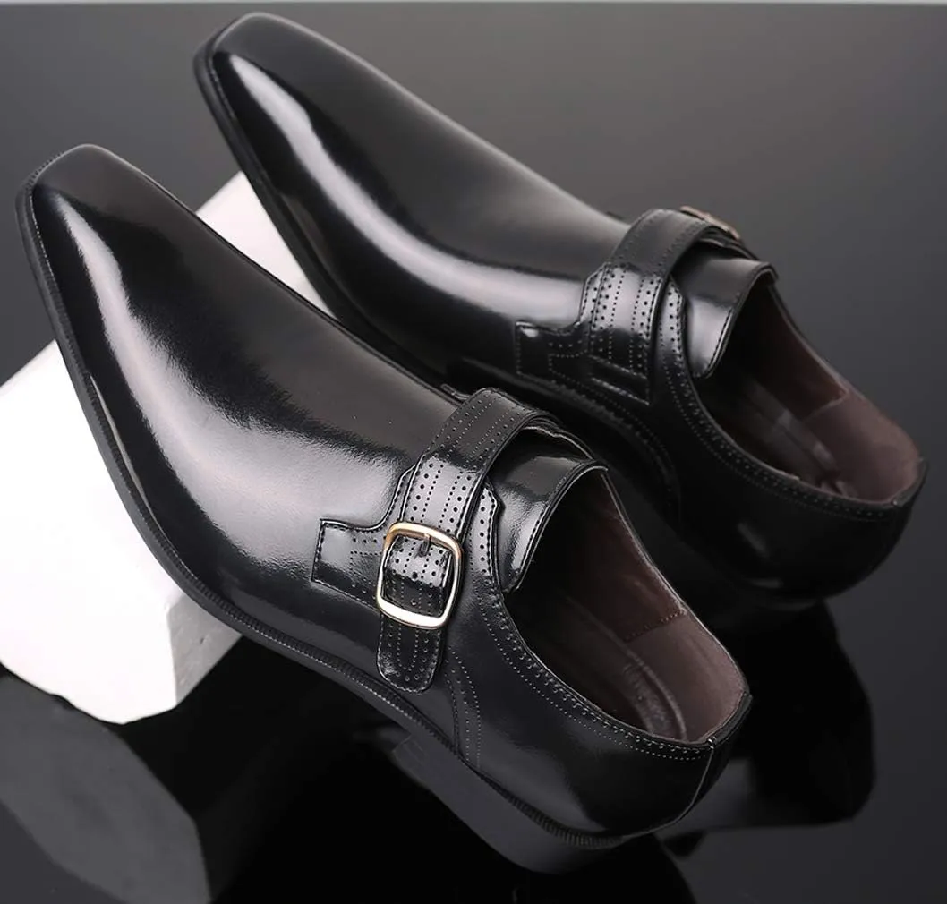 Mens Retro Monk Loafers Formal Business Casual Comfortable Slip on Dress Shoes for Men