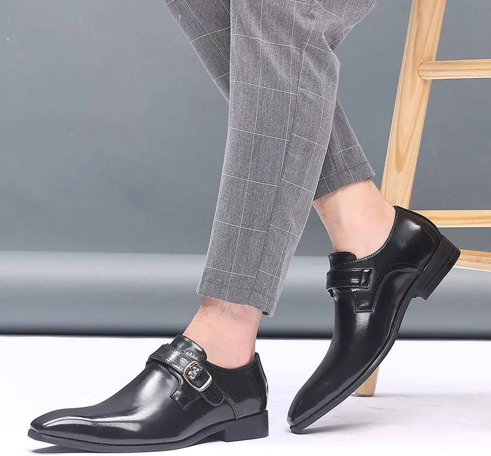 Mens Retro Monk Loafers Formal Business Casual Comfortable Slip on Dress Shoes for Men