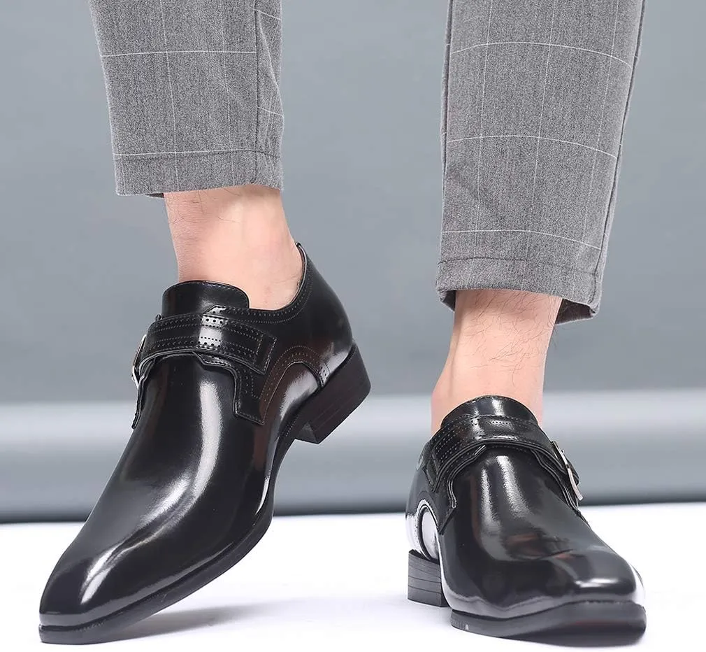 Mens Retro Monk Loafers Formal Business Casual Comfortable Slip on Dress Shoes for Men