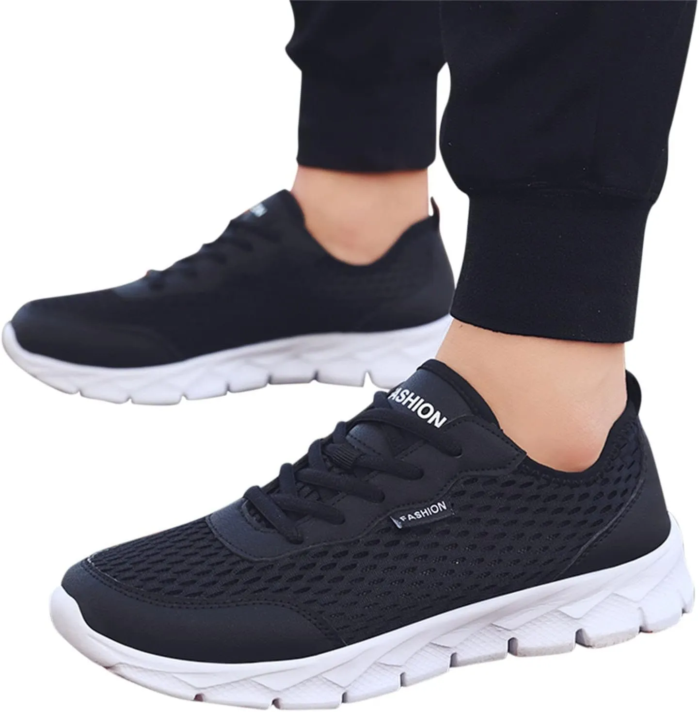 Mens Running Shoes Mesh Breathable Fashion Sneakers Lace Up Platform for Hiking Tennis Wide Feet Casual Trainers Comfortable Sneaker Non-Slip Lightweight Summer Shoes