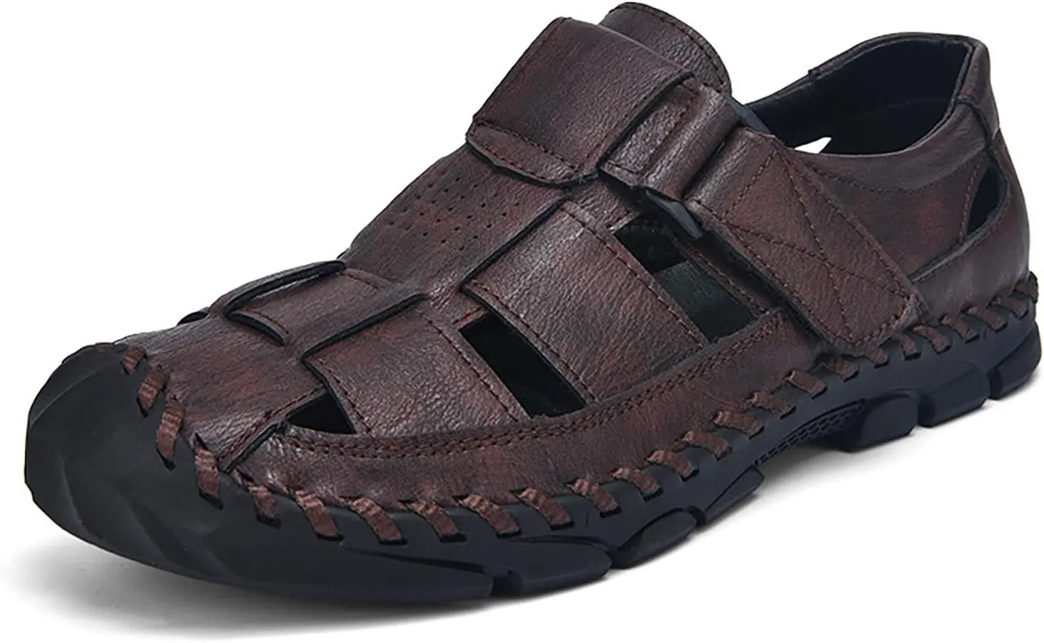 Men's Sandals Mens Closed Toe Leather Sandals Outdoor Adjustable Fisherman Hiking