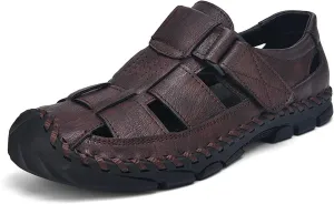 Men's Sandals Mens Closed Toe Leather Sandals Outdoor Adjustable Fisherman Hiking