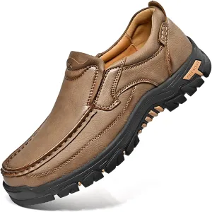 Men's Slip On Leather Loafers Wide Causal Non-Slip Handmade Walking Work Driving Sneaker Moccasin Shoes