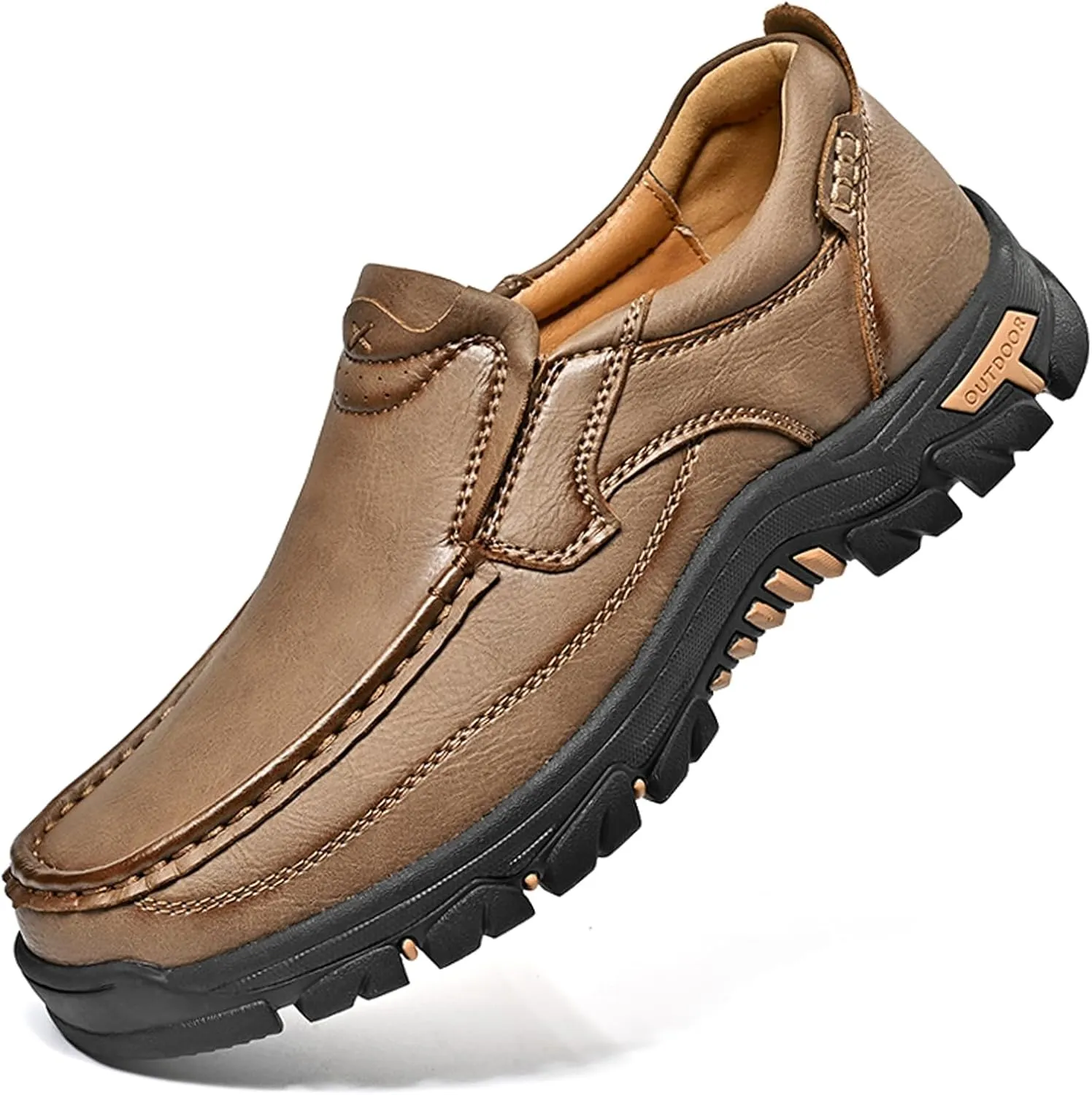 Men's Slip On Leather Loafers Wide Causal Non-Slip Handmade Walking Work Driving Sneaker Moccasin Shoes