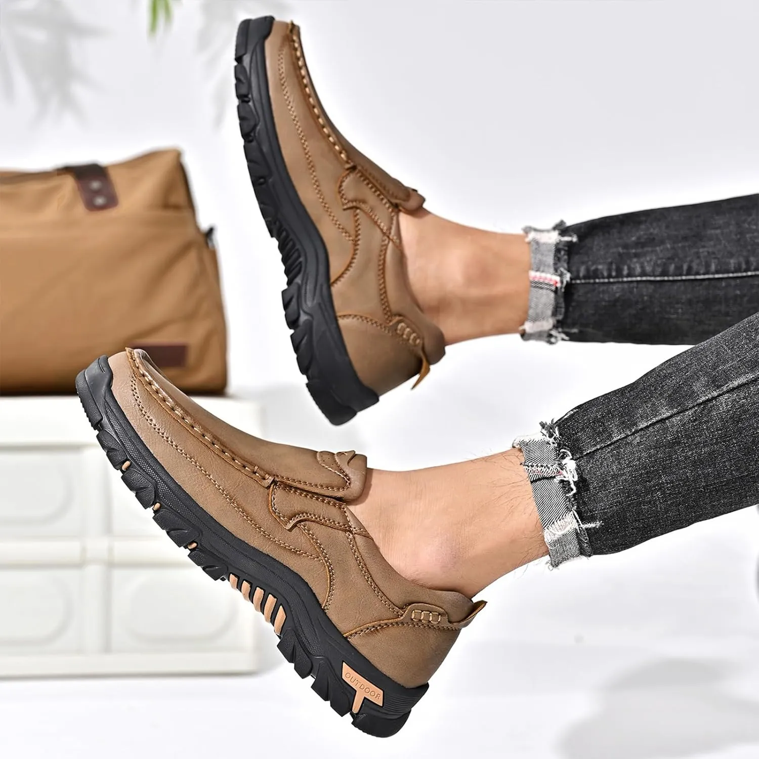 Men's Slip On Leather Loafers Wide Causal Non-Slip Handmade Walking Work Driving Sneaker Moccasin Shoes